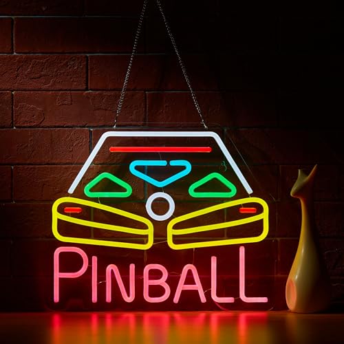 Roouneon Pinball Neon Sign for Wall Décor with Dimmable Switch LED Neon Signs Light - color: Pink+White+Red+Orange+Green+Blue