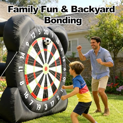 Large Inflatable Soccer Darts Game | 10FT Kick Target Board with 8 Soccer Balls | Outdoor Party Games for Kids & Adults | Backyard Fun, Camping, Gym Class & PE Equipment