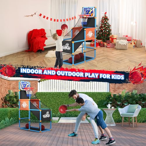 Arcade Basketball Game Set Boy Toys: Indoor Basketball Hoop with 4 Balls Outdoor Sports Toy for Kids 3-12 Years Old Adjustable Height with Air Pump Kid Party Games Birthday Gifts for Boys Girls Teens - style: Blue Standard Basketball Hoop