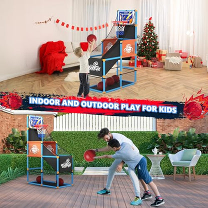 Arcade Basketball Game Set Boy Toys: Indoor Basketball Hoop with 4 Balls Outdoor Sports Toy for Kids 3-12 Years Old Adjustable Height with Air Pump Kid Party Games Birthday Gifts for Boys Girls Teens - style: Blue Standard Basketball Hoop