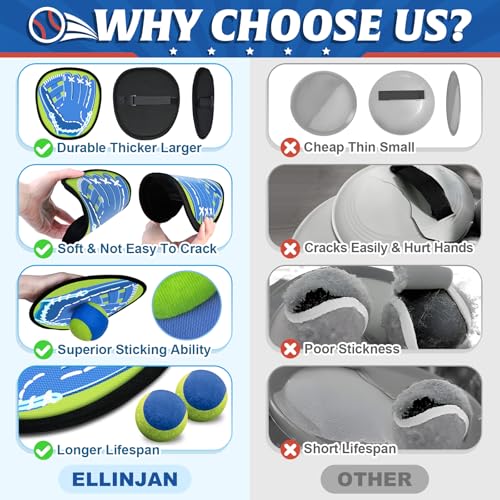 Ellinjan 4 Packs Catch Ball Game Set, Baseball Training Glove, Outdoor Toys, Summer Pool Beach Yard Backyard Camping Sports Play Toy Games for Toddlers Kids Teens Adults Family Game, Fun Ideal Gifts