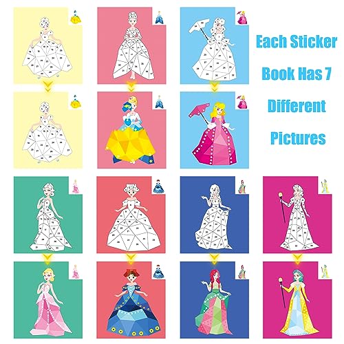 AEAHALY 2 Pack Paint by Sticker Kids Crafts for Kids Ages 4-8 Sticker by Number for Boys and Girls Birthday Gifts Party Favor, Travel Activity Book Set for Learning (Princess+Mermaid) - style: Style4-2PCS