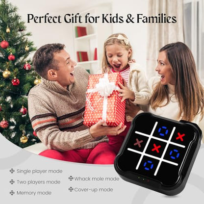 Tic Tac Toe, 4 in 1 Handheld Educational Game Machine, Electronic Tic Tac Toe Game for Education and Memory Growth, Home, Toy Board Game for Kids and Adults (Black) - color: Black