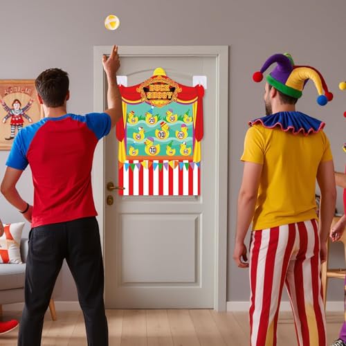 2 Pcs Dart Board with 12 Sticky Balls Theme Party Decorations Felt Cloth Toss Game for Family Games Birthday Party Outdoor Indoor Supplies(16.5 x 23.6 inches) - style: Circus Duck