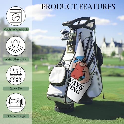 DYJYBMY Always Golfing Printed Golf Towel with Clip, Retro Golf Towel for Men, Retirement Gifts for Golfing Lover, Father's Day Birthday Appreciation Gifts for Grandpa Uncle Dad Husband Golfer - color: White03