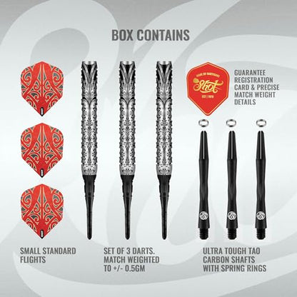 Shot! Darts Warrior Taiaha 90% Soft tip Tungsten Barrels, Balanced for Maximum Aerodynamics Handcrafted Professional Soft Tip Darts Set for Electronic Dartboard | Made in New Zealand