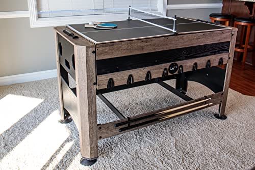 Triumph 56" 4-in-1 Swivel Multi-Game Table - Air Hockey, Billiards, Foosball, Ping Pong - Rustic Wood Grain Finish