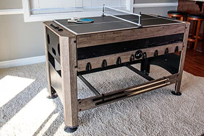 Triumph 56" 4-in-1 Swivel Multi-Game Table - Air Hockey, Billiards, Foosball, Ping Pong - Rustic Wood Grain Finish