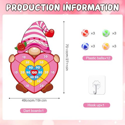 Valentine Gift for Kids, Pink Cartoon Dwarf Dart Board with 12 Sticky Balls Valentines Games, Large Kids Valentines Day Gifts for Boys Girls Toddlers, Valentines Games for Kids Party Classroom - style: Valentine's Day