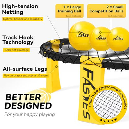 Outdoor Beach Ball Game Includes 3 Balls, Net and Carrying Bag -Roundnet Game Set for Adults, Kids, and Family - Perfect for Beach, Yard, Lawn, Backyard, and Park - color: Black and Yellow