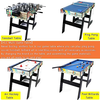 4-in-1 Multi Game Table 48inch Folding Combo Game Table, Football Table,Billiards Table, Pool/Snooker Table, Hockey Table, Table Tennis Table for Adults Family Birthday - color: Multi black blue