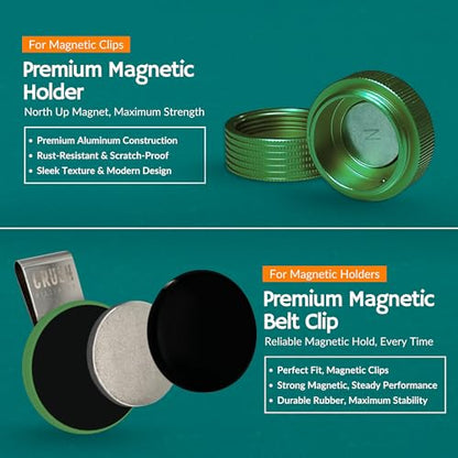 Magnetic Chalk Holder with Lid & Belt Clip – Round Billiard Pool Cue Chalk Holder with Strong Magnet, Portable Snooker Chalk Case for Players - color: Green