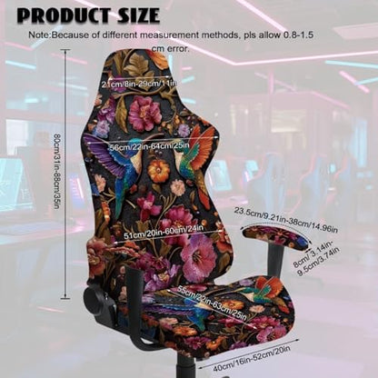 Hummingbird Print Gaming Chair Covers with Armrest Covers Retro Flower Print Computer & Gaming Chair Slipcover Universal Fit Office Desk & Racing Computer Gamer Chairs - color: Brown and Multi - Hummingbird Retro Flower