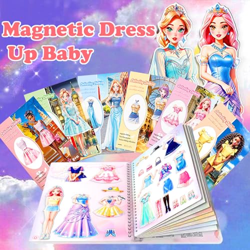 Magnetic Dress Up Paper Doll Playset,Pretend Play Game Travel Toys Car Road Trip Activity,Magnet Clothes Puzzles Kids Toddler Girls,Preschool Learning Created Imagine Birthday Gift - color: A Set