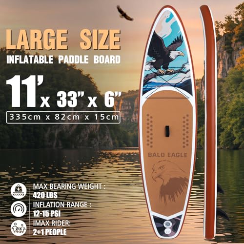 FEATH-R-LITE Inflatable Paddle Board Stand Up Paddleboards for Adults SUP with Premium Accessories Pump, Adjustable Paddle, Leash, Three Fins, Backpack - style: Ash Eagle