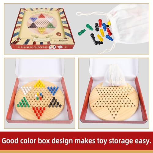 Gothink Chinese Checkers Board Game Toy for Adults Seniors Kids, 11.5 inches Classic Wooden Checkers Game Set, 66 Wooden Pegs in 6 Bright Colors, Fun Family Board Games for All Ages