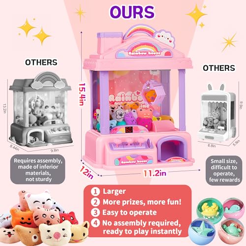 Mini Claw Machine for Kids | Girl Toys for Ages 8-13 Arcade Game Toy Claw Machine Electric Candy Vending Machine Toy with LED Lights & Adjustable Sound, Birthday Gifts for Girls Ages 4+, Pink | Pink Claw Machine with LED Lights & Adjustable Sound, Arcade