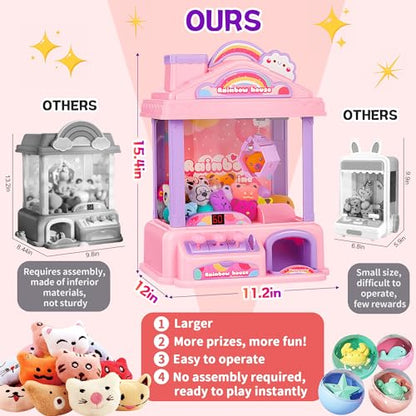 Mini Claw Machine for Kids | Girl Toys for Ages 8-13 Arcade Game Toy Claw Machine Electric Candy Vending Machine Toy with LED Lights & Adjustable Sound, Birthday Gifts for Girls Ages 4+, Pink | Pink Claw Machine with LED Lights & Adjustable Sound, Arcade