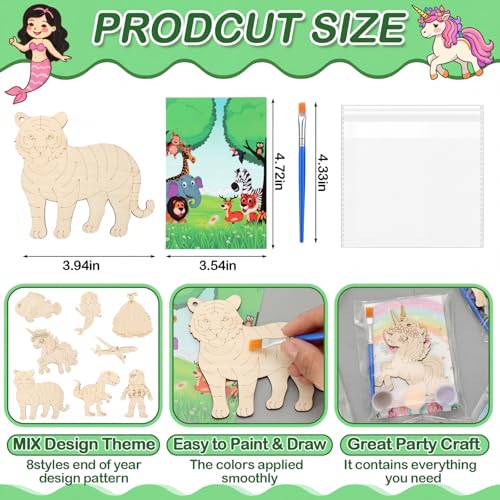 Saypacck 24 Pcs Animal Theme Party Favors Wooden Painting Craft Kits Birthday Party Supplies with Organza Bag for Goodie Bags Fillers Adult Thank You Gifts - style: Mixed Style