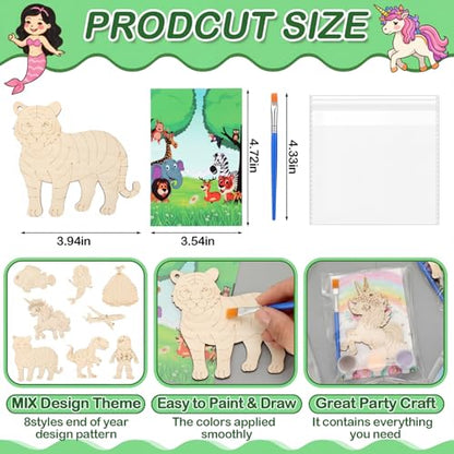 Saypacck 24 Pcs Animal Theme Party Favors Wooden Painting Craft Kits Birthday Party Supplies with Organza Bag for Goodie Bags Fillers Adult Thank You Gifts - style: Mixed Style