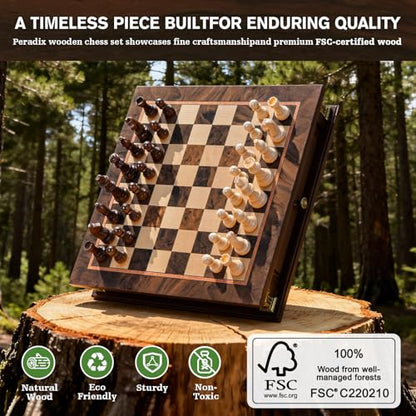 Peradix Magnetic Chess Set with 2 Built-in Storage Drawers, 12 inch Wooden Strategy Board Games, 2 Extra Queens, Travel Magnet Chess Game for Adults, Kids and Family Game Night, Gift Package - size: 12 Inches