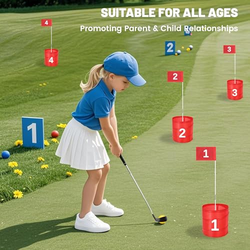 Golf Bucket Yard Game 6-Hole Set with 2 Clubs, Portable Outdoor Yard Game for Family and Adults, Golf Chipping Practice for Lawn, Beach, Camping, Park - 6 Holes