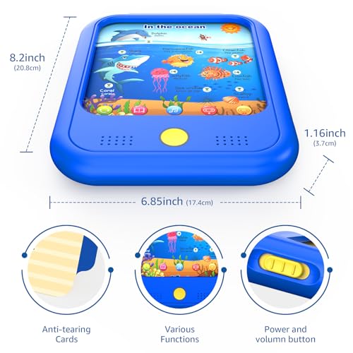 Qiaojoy Kids Learning Tablet Educational Learning Pad for Toddlers 2-5 to Learn Alphabets, Numbers, Foods, Time, Music, Talking Cards for Toddlers，Learning Educational Toy Kids Gifts - style: Upgrade Version（20 lesson pages blue）