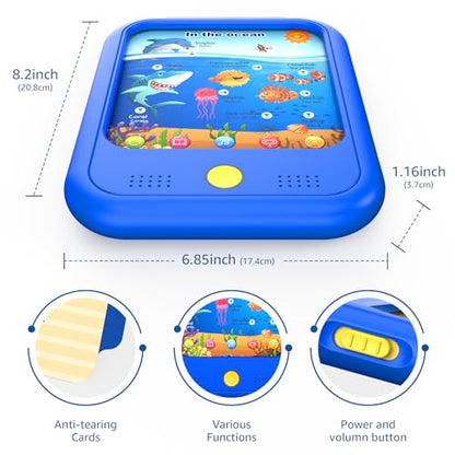 Qiaojoy Kids Learning Tablet Educational Learning Pad for Toddlers 2-5 to Learn Alphabets, Numbers, Foods, Time, Music, Talking Cards for Toddlers，Learning Educational Toy Kids Gifts - style: Upgrade Version（20 lesson pages blue）
