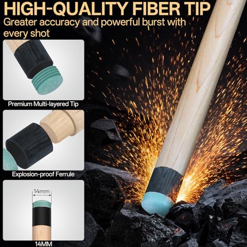 2 in 1 Heavy Break Jump Cue: 3-Piece Break Cue Pool Stick 58 Inch 23oz 14mm Pro Tips Fas-Grade Maple Wood Jump&Break Pool Cue Sticks (Brown, 23~25 oz)