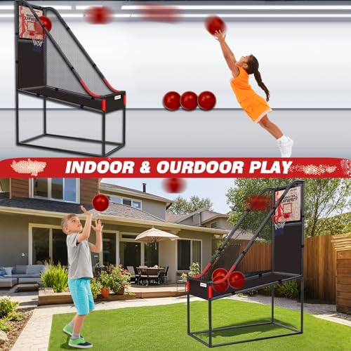 63.7" New Arcade Basketball Game Indoor for Toddlers & Kid 5-7, 8-12 - Basketball Hoop for Kids 3-12 with Wooden Board - Kids Basketball Hoop, Fun Basketball Toys & Gifts for Boys