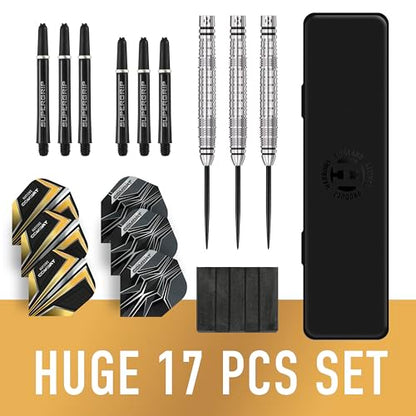 Harrows Combat 90% Tungsten Steel Tip Darts Set I 21g to 30g All Weights Available I Huge 17pcs Bundle with Spare Shafts, Prime Flights & Travel Case - size: 26 grams
