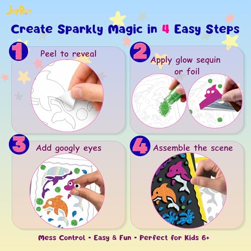 JoyBox Foil Art & Glow Sequin Art Craft Kit 2-in-1, foil Fun Art kit for Kids 6+, Luminous Day & Night Sensory Activity, Mindful Relaxing Arts & Crafts Gifts for Girls, Boys, All Ages-Mermaid Set - color: Mermaid