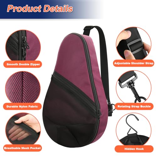 Cosmos Padel Racket Bag Pickleball Paddle Sling Backpack Padel Racquet Storage Bag, Padel (Paddel Tennis) Equipment Carrying Bag with Mesh Pocket for 2 Paddles Ball Water Bottle & Accessory - color: Burgundy