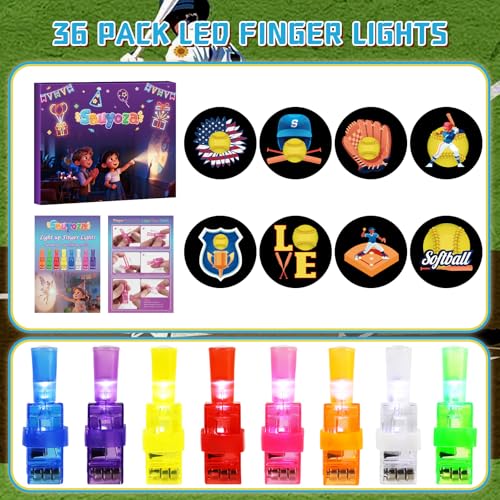 36 Pack Softball Party Favors LED Finger Lights for Kids, Glow in the Dark Softball Birthday Party Supplies, Goodie Bag Stuffers, Classroom Rewards Prizes Gifts - style: Softball
