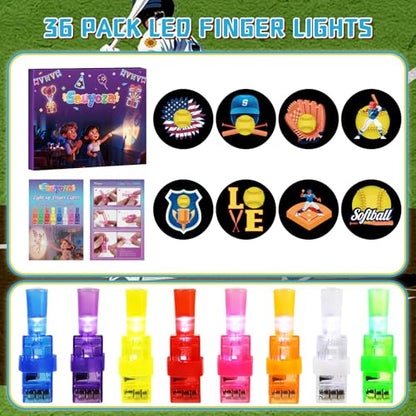 36 Pack Softball Party Favors LED Finger Lights for Kids, Glow in the Dark Softball Birthday Party Supplies, Goodie Bag Stuffers, Classroom Rewards Prizes Gifts - style: Softball