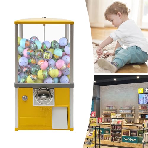 Gachapon machine, 21inch Height PS Bouncy Balls Dispenser, Commercial Candy Bubble Gum Vending Machine with Clear Design Hold 180 Capsule Toys for Game Stores,Retail Stores,Gumball Bank, Home (Yellow)