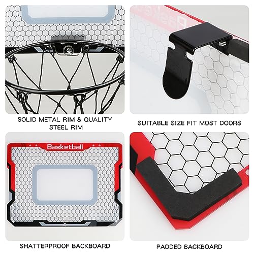Indoor Basketball Hoop with 2 Balls & Complete Accessories, Over The Door & Mini Hoop for Kids & Adults