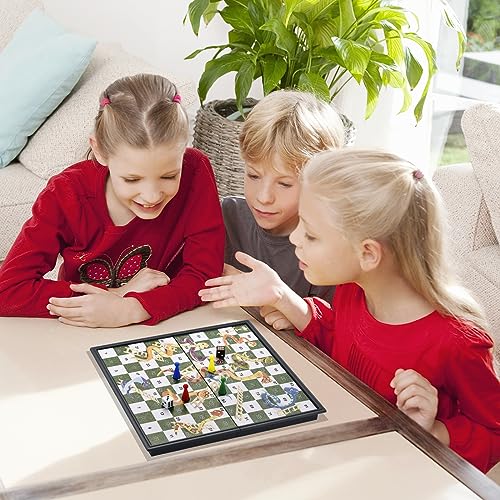 Magnetic Snakes and Ladders Board Games with Folding Board Travel Games Set for Kids and Adults (Magnetic Snakes and Ladders Set) - 9.76 Inches