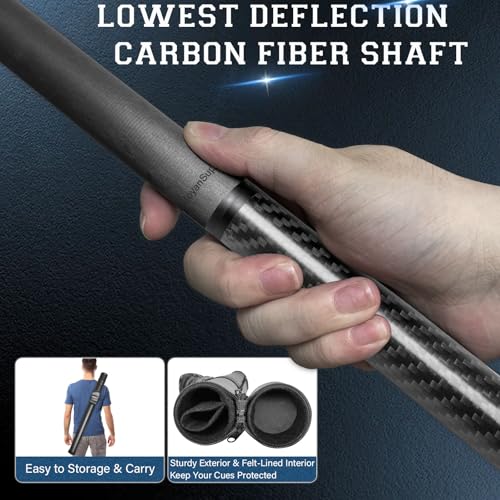 Carbon Fiber Pool Cue Stick Low Deflection Shaft Professional Billiard Cue Stick with Hard Case and Accessories,12.5mm Tip, 58",20OZ 21OZ