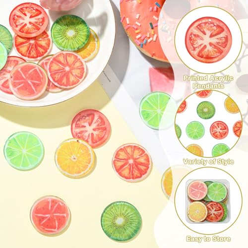 Stiesy Acrylic Fruit Pendants 18Pcs, 6 Colors Printed Lemon Kiwi Tomato Slices Charms Bulk for Jewelry Making, DIY Dangle Bracelet Supplies - color: Fruit-6 Color-18pcs