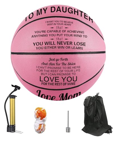 KAAYEE Engraved Basketball for Grandson, Engraved Basketball for Son from Mom Dad, Personalized 29.5" Basketballs Gifts, Custom Christmas Birthday Graduation Back to School Gift for Son from Mom Dad - color: Pink-Mom to Daughter