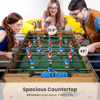 48” Foosball Table, Competition Sized Game Table with Adjustable Table Leg Support, 3 Balls for Adult, Home, Game Room