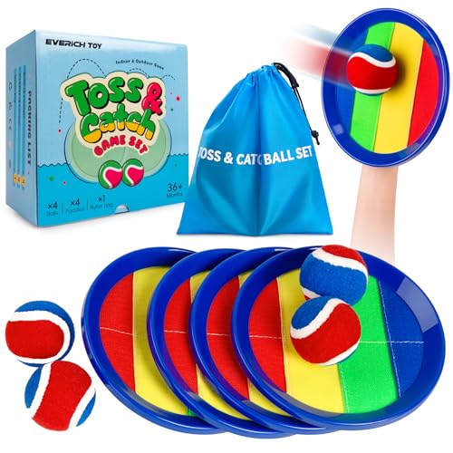 Upgraded Toss and Catch Ball Game Set, Outdoor Games for Kids Toys, Stocking Stuffers for Family Games, Beach Pool Yard Christmas Toys Birthday Gifts for Boys Girls 3 4 5 6 7 8-12 Year Old - color: Rainbow, size: 4 Paddles 4 Balls