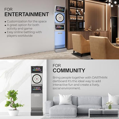 EDmini Electronic Digital Standing Coin Operated Commercial Soft Tip Dartboard Machine with Touch Screen, Party Games, Slim, for Bars, Clubs, Home (Up to 8 Players) - style: Brown