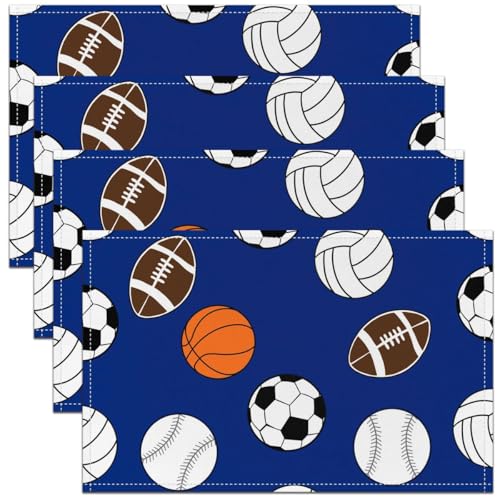 Ball Sports Placemats Set of 4,Football Baseball Basketball Table Mats,Cartoon Volleyball Placemat for Kitchen Dining Table Modern Navy Blue Dining Table Decor,18"x12" - color: Sport Ball