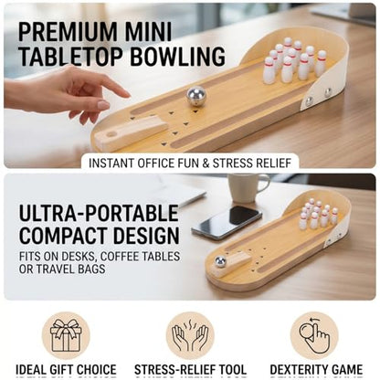 Naroote Mini Bowling Game Set Wooden Tabletop Bowling Alley Portable Desk Toy with Compact Design for Adults Teens Kids Gifts Stress Relief