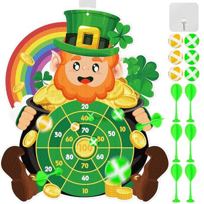 Cinrobiye St.Patrick's Day Game Irish Party Dart Board Game Set with 6 Sticky Balls and 6 Darts for Family Leprechaun Spring Birthday Party Supplies Garden Yard Lawn Indoor Outdoor Gatherings