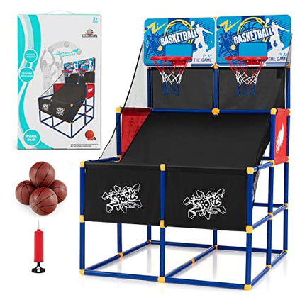 Giantex Arcade Basketball Hoop for Kids - Indoor Outdoor 2 Player Dual Shot Basketball Arcade Game with 4 Balls and Ball Pump, Great Gift for Boys and Girls Ages 3+