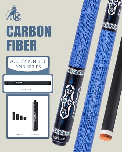 KONLLEN Carbon Fiber Pool Cue 2.0, 58-inch Low Deflection Billiard Stick for Adults with 12.5mm Tip and Pro Taper - color: 005 AK-04F 2.0 set-blue