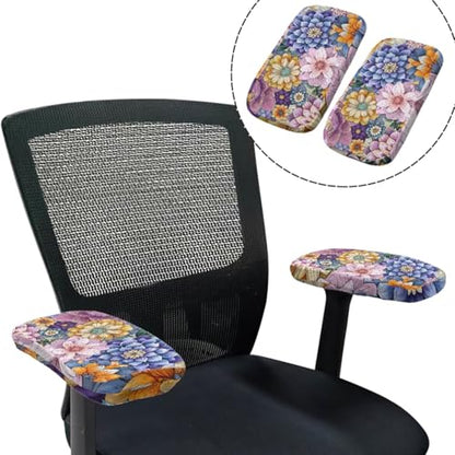 Boho Floral Desk Chair Cover Elastic 4-Piece Set Stretchy Pet Friendly Soft Computer Chair Cover for Home Office and Game Room Chairs - color: Boho Floral